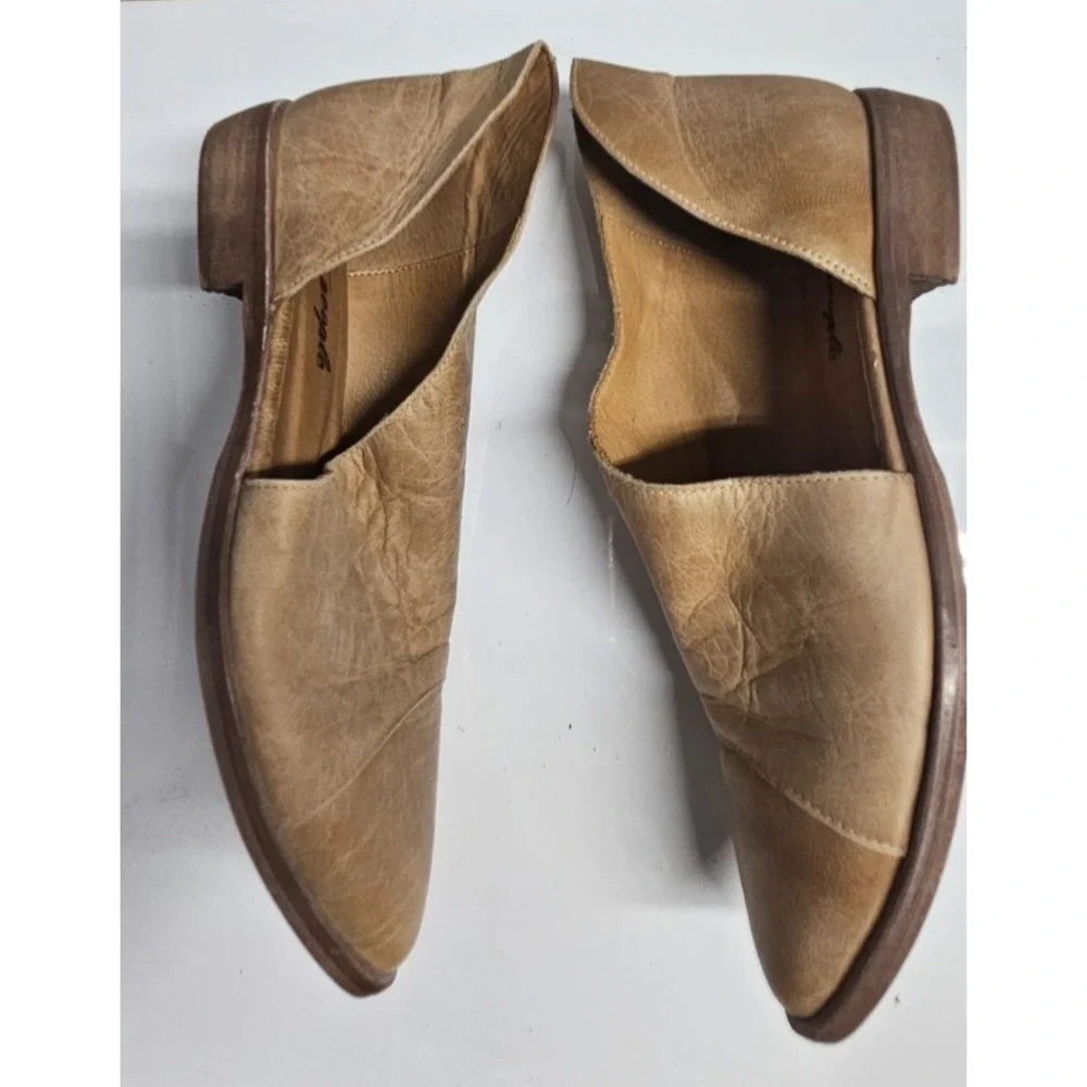 Free People royale flats ankle boots side cut out leather beige‎ Sz37.5/US7